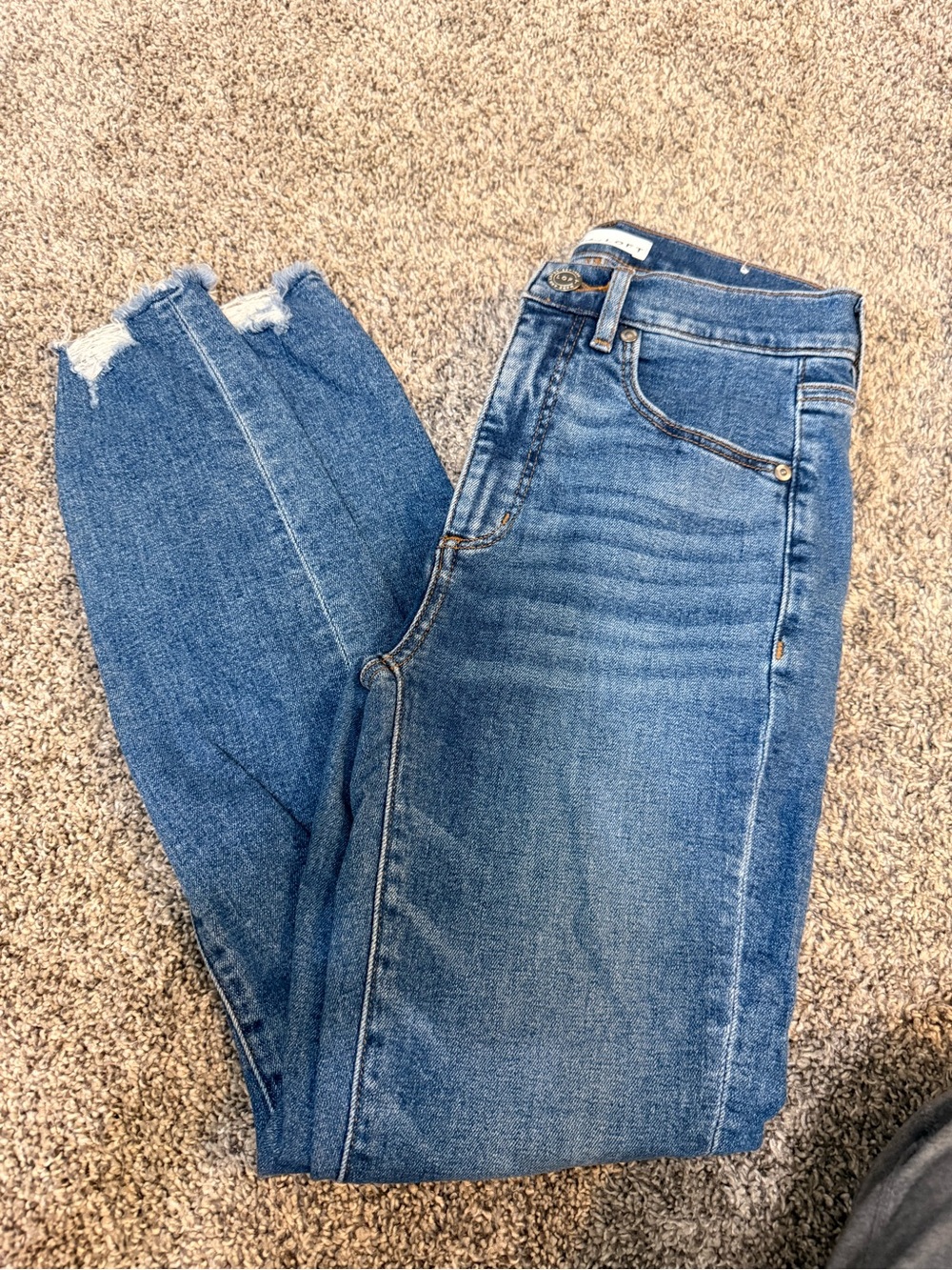 LOFT Medium Blue Skinny Jeans with Frayed Hem